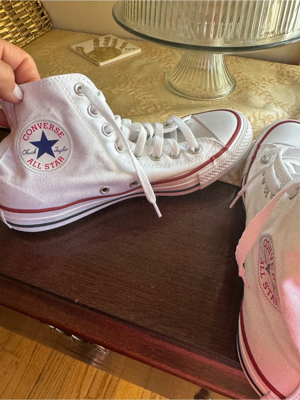 Converse White High-Top Sneakers with Red Sole Stripe - Picture 5 of 7